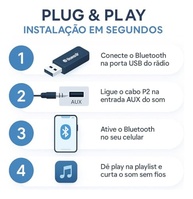 Receptor Bluetooth USB para Som Automotivo: Música sem Fio com Entrada Auxiliar P2 (Alcance 10m) - imagem 4