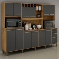Armário para Cozinha 12 Portas 3 Gavetas Agata Valdemóveis Cinamomo/Grafite – Organização e Estilo em um Só Lugar - imagem 1