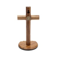 Crucifixo em Madeira com Medalha de São Bento - 17cm Mesa ou Parede - imagem 1
