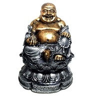 Estátua de Buda Chinês Sorridente da Riqueza com Flor de Lótus 24cm - Prosperidade e Harmonia - imagem 1