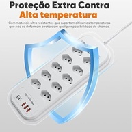 Extensão Elétrica Premium 10 Tomadas com 5 Portas USB-C e USB-A - 2500W - imagem 5