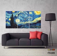 Quadro Decorativo Van Gogh Noite Estrelada 120x60cm | 3 Peças em Tecido Premium - imagem 3