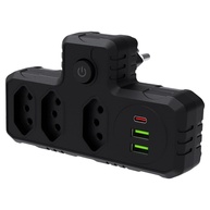 Extensão Elétrica 3 Tomadas + 3 USB (1 Tipo-C) - Régua de Energia Compacta e Adaptador Inteligente para Casa, Escritório e Viagem (Preto) - imagem 1