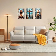Tríptico Religioso em Mosaico Colorido - Jesus, Cruz e Maria 30,5x45,7cm | Arte de Parede Católica com Inspiração Espiritual - imagem 4
