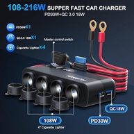 Carregador Veicular Multiportas 12V/24V: 4 Tomadas + USB-C PD 30W + QC 3.0 - imagem 3
