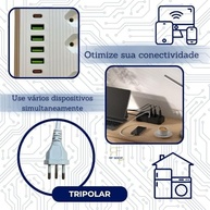 Filtro de Linha Extensão Bivolt 5 Tomadas + 6 USB-C/USB | 2500W Rápido | 1,9m Reforçado - imagem 4