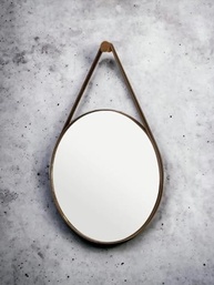 Espelho Redondo Decorativo com Alça em Couro 80cm - Design Sofisticado Café - imagem 3