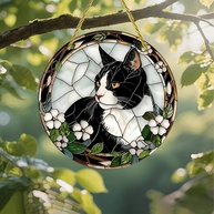 Protetor Solar de Acrílico Colorido com Design de Vitral - Gato Decorativo para Janela e Parede, 18 cm - imagem 1