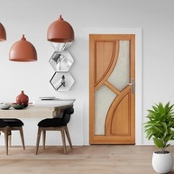 Adesivo Decorativo para Porta de Madeira - Design Marrom Claro e Amarelo Moderno - imagem 5