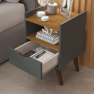 Mesa de Cabeceira Alice Retrô com 1 Gaveta e Nicho - Cinza/Freijó - imagem 4