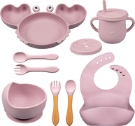 Kit Alimentação Bebê Silicone Rosa - 9 Peças Completo com Prato, Copo e Talheres BLW - imagem 1