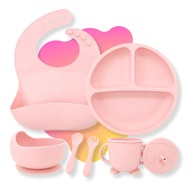 Kit Introdução Alimentação Bebê 6 Peças em Silicone com Ventosa – Colher, Garfo, Copinho e Pratinho Atóxicos, Sem Pontas, Livre de BPA - Qualidade Premium (Rosa Claro) - imagem 1