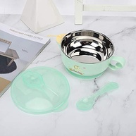 Tigela de Alimentação Infantil com Plugue de Silicone e Design Divertido - Rosa e Verde - imagem 3