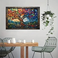 Arte de Parede Tela Rústica Vintage - Árvore da Vida em Mosaico 30x45cm - Decoração Moderna para Casa e Escritório - imagem 5