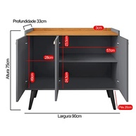 Aparador Balcão Buffet 3 Portas com Prateleira e Puxadores Concha - Design Elegante para Sala e Cozinha - imagem 4