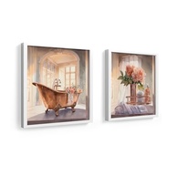 Kit 2 Quadros Decorativos para Banheiro e Lavabo com Flores em Rose Gold - Moldura em Madeira e Vidro - imagem 2