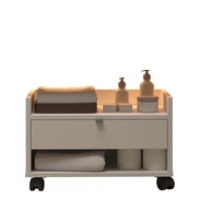 Armário de Banheiro Gabinete Prisma com Gaveta, Nicho e Rodinhas – Design Moderno Off White - imagem 2