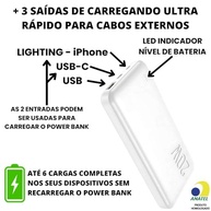 Power Bank 10000mAh Turbo 20W: Carregador Portátil com Cabos Embutidos Tipo C e iPhone - imagem 4
