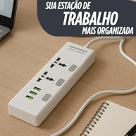 Régua de Energia Inteligente: 2 Tomadas Universais + 3 USB (1m, 2500W, Bivolt) - Branca - imagem 3