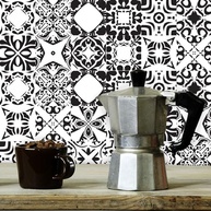Adesivo de Azulejo Preto e Branco Évora 15x15 cm | 18 Unidades | Transforme Sua Parede com Estilo Clássico - imagem 2