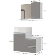 Gabinete de Banheiro Cross 60cm com Cuba e Espelho - Design Moderno em Branco e Cinza - imagem 2