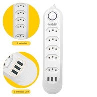 Filtro de Linha 5 Tomadas + 3 USB 2m Bivolt 2500W Branco: Energia e Organização para Seus Dispositivos - imagem 3