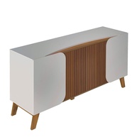 Buffet 4 Portas com 2 Prateleiras ELEGANCE - Design Curvo em Off White e Pinho Ripado - imagem 1