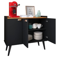 Aparador Balcão Buffet 3 Portas com Prateleira Puxador Concha (Preto/Cinamomo) - Design Moderno para Ambientes Sofisticados - imagem 1