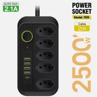 KIT 2x Régua de Energia 5 Tomadas + 4 USB + 1 USB-C 2m 2500W Preto - imagem 4