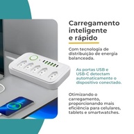 Extensão de Tomada 5 Tomadas + 6 USB (4 USB-A + 2 USB-C) 2m 2500W Bivolt com Proteção Contra Sobretensão - imagem 5