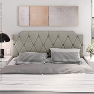 Conjunto Mesa de Cabeceira com Gaveta + Cabeceira Estofada para Cama Queen Size Bege - imagem 3