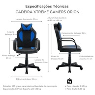 Cadeira Gamer Xtreme Orion Azul e Preta - Conforto e Estilo para Jogos e Trabalho - imagem 4