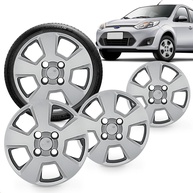 Kit 4 Calotas Aro 14 Fiesta Hatch 08-12 Prata Cubo Baixo Grid - Design e Proteção - imagem 1