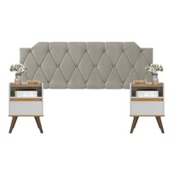 Conjunto Mesa de Cabeceira com Gaveta + Cabeceira Estofada para Cama Queen Size Bege - imagem 2