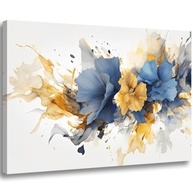 Quadro Decorativo Canvas Flores Abstratas Azul e Dourado | Impressão 4K Ultra HD - imagem 2