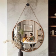Espelho Redondo Adnet 60cm Caramelo - Design Escandinavo com Suporte em Alumínio | Ideal para Sala, Quarto e Banheiro - imagem 2