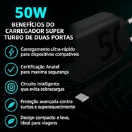 Carregador Turbo 50W Tipo C + USB: Carregamento Ultra Rápido para Android e iOS - imagem 5