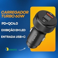 Carregador Veicular Turbo 60W A'Gold Pro: Carregamento Ultrarrápido USB 3.0 + Tipo C com LED PD+QC4.0 - imagem 3