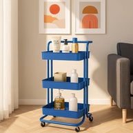 Carrinho Organizador Multiuso com 3 Prateleiras e Rodas Azul - LUXLAR - imagem 1