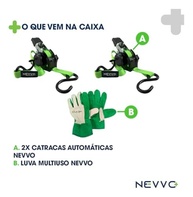 Kit 2 Cintas de Carga Catraca Automática Retrátil 3,6m 680kg + Luva Vaqueta NEVVO - imagem 3
