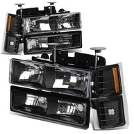 Kit Faróis DNA MOTORING Preto/Âmbar para Chevy C/K Suburban 94-99 + Lâmpadas - imagem 1