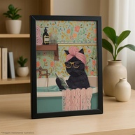 Quadro Decorativo Gato na Banheira - Estilo Vintage com Moldura Preta 30x40 cm - imagem 1