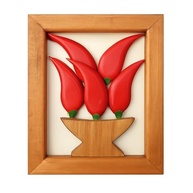 Quadro Decorativo Artesanal em Madeira com Pimentas Vermelhas - 24x20 cm | Decoração Rústica para Cozinha e Área Gourmet - imagem 2
