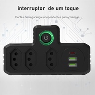 Extensão Elétrica 3 Tomadas + 2 USB + 1 Tipo-C: Carregue Tudo com Segurança e Estilo! - imagem 2