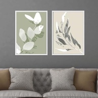 Quadros Decorativos com Moldura Folhas Tons Verde e Bege - Kit com 2 Peças 30x40cm - imagem 5