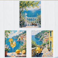Arte de Parede Costa Italiana com Tema de Limão - 3 Pôsteres Decorativos para Cozinha, Banheiro e Quarto - imagem 1