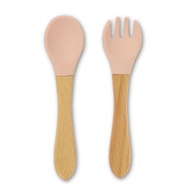 Kit Talheres Infantis Silicone com Cabo de Bambu - Garfo e Colher Seguros para Bebês - imagem 1
