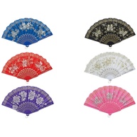 Leque Dobrável Espanhol com Renda e Estampa Floral - Branco - imagem 1