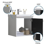 Gabinete com Cuba de Banheiro em MDF Premium Branco Marmorizado Preto - Veneto - imagem 5
