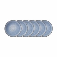 Estojo com 6 Pratos Rasos em Porcelana Schmidt - Modelo Redondo Oca com Decoração Esfera Azul Celeste - imagem 2